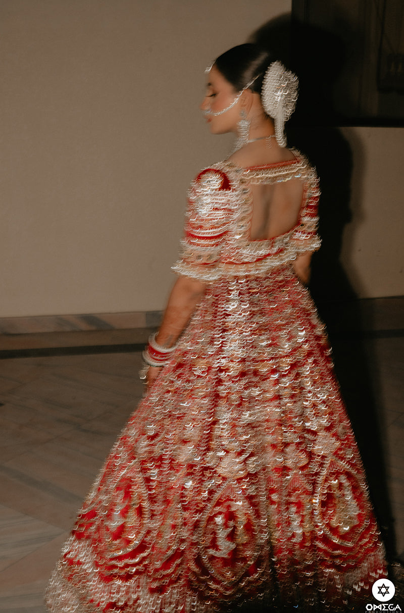 Bride: Nayasa Manchanda in our Bespoke Red Embroidered Lehenga Set