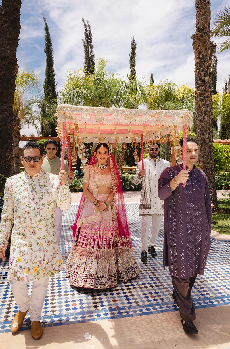 Bride: Andrea Ojeda in our Pink Ombre Embroidered Lehenga Set