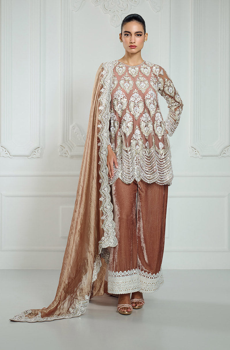 Biscuit Gold Kashmiri Embroidered Short Kurta Set