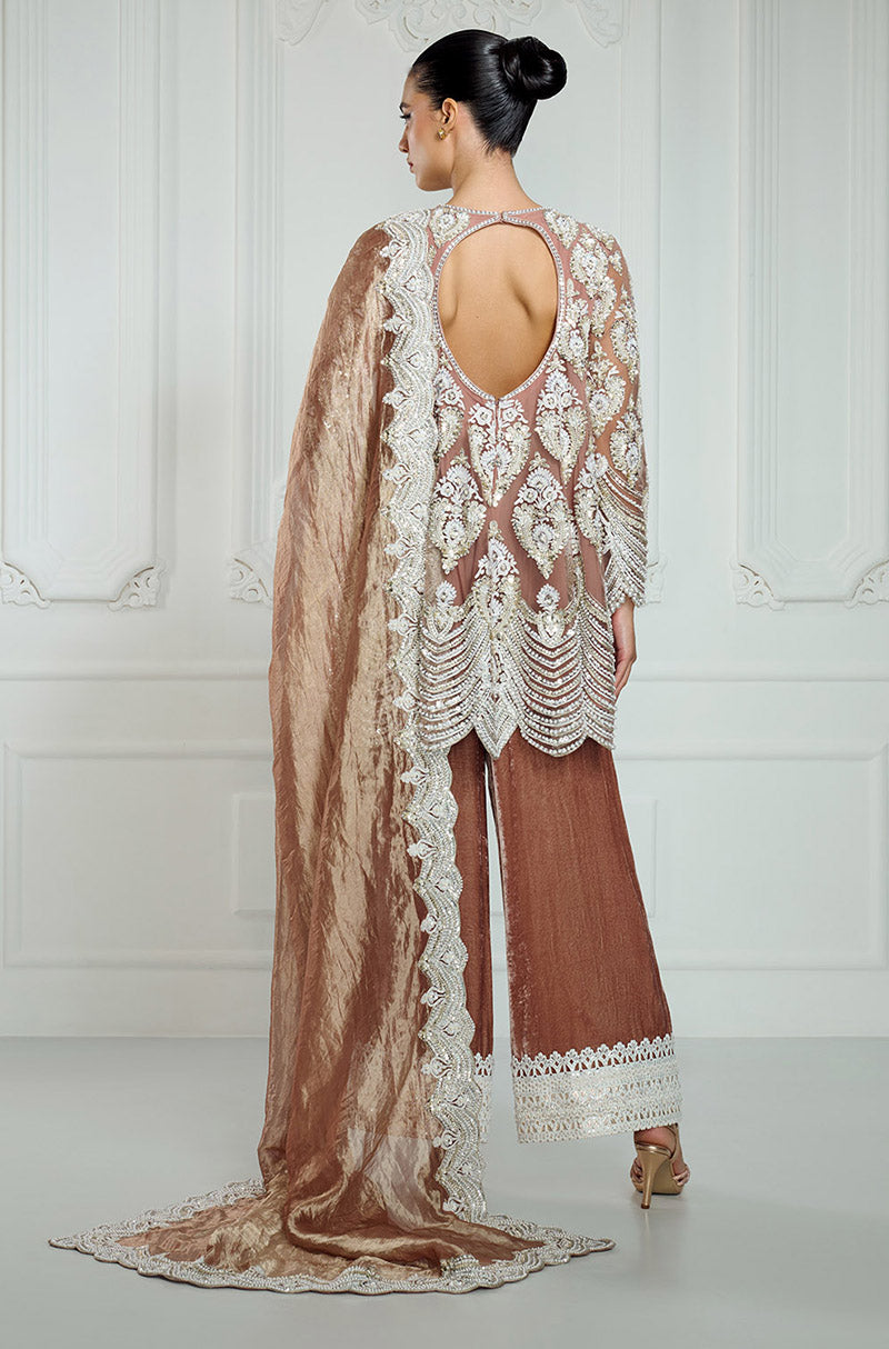 Biscuit Gold Kashmiri Embroidered Short Kurta Set