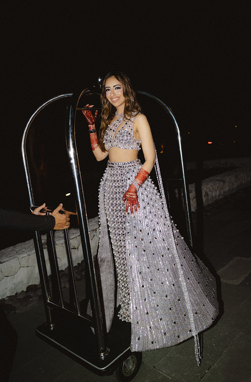 Bride: Maleikah in our Silver Embroidered Lehenga Set