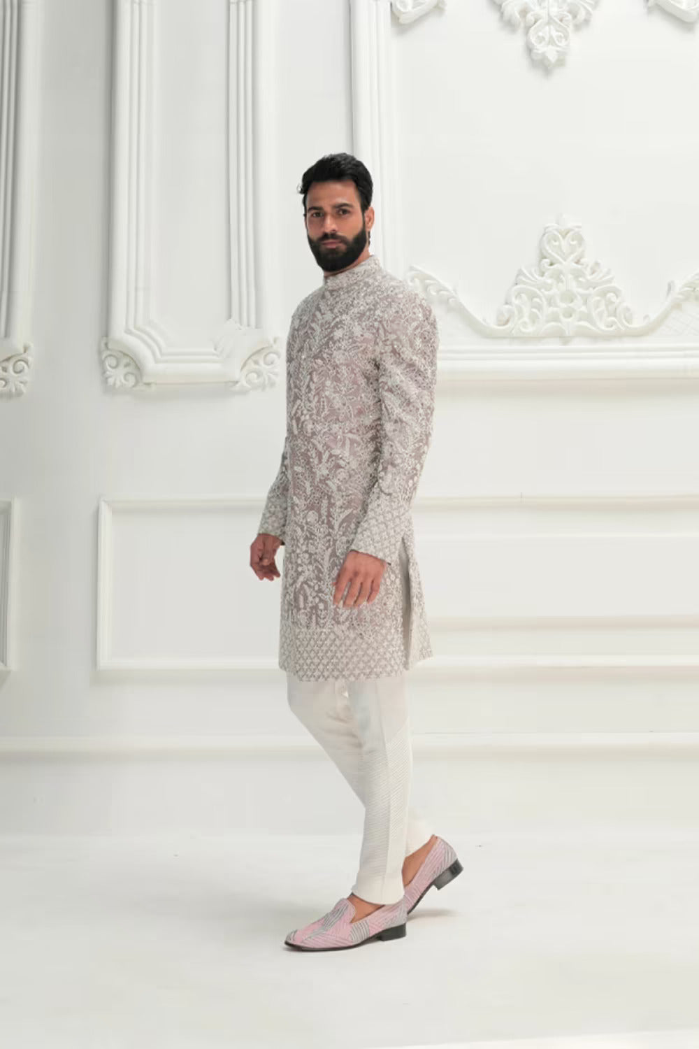 Lilac Raw Silk with Dori Embroidery Sherwani Set