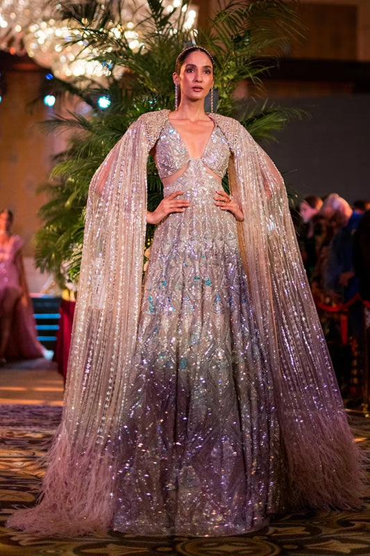 Silver Tulle Holographic Sequined Gown