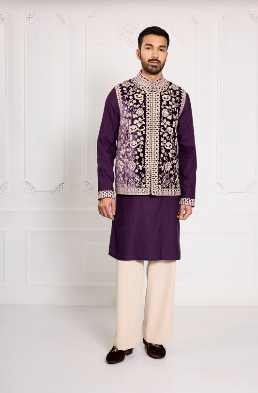 Purple Dori Embroidered Bundi Set