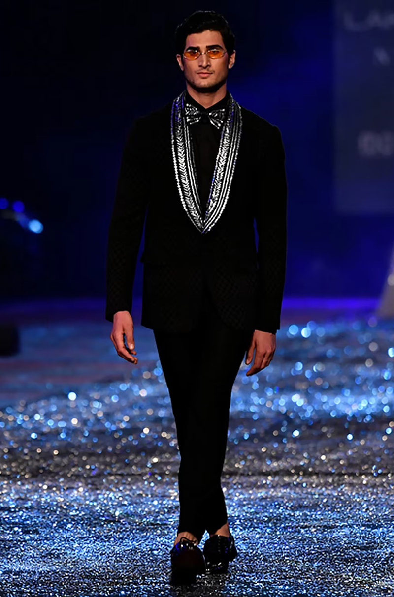 Black with Silver Sequins Embellished Blazer Set