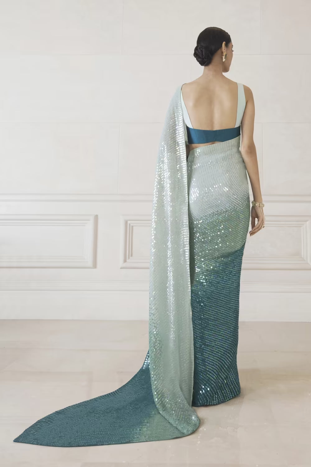 Oceanic Marina Ombré Sequin Saree Set