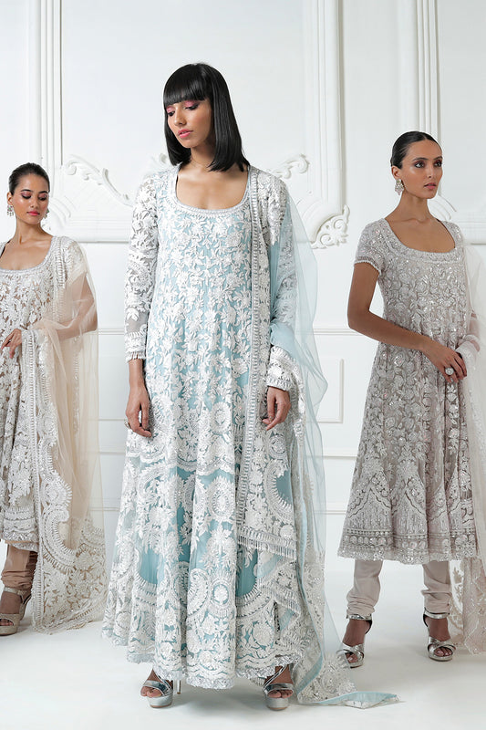 Cadet Blue Kashmiri Anarkali Set