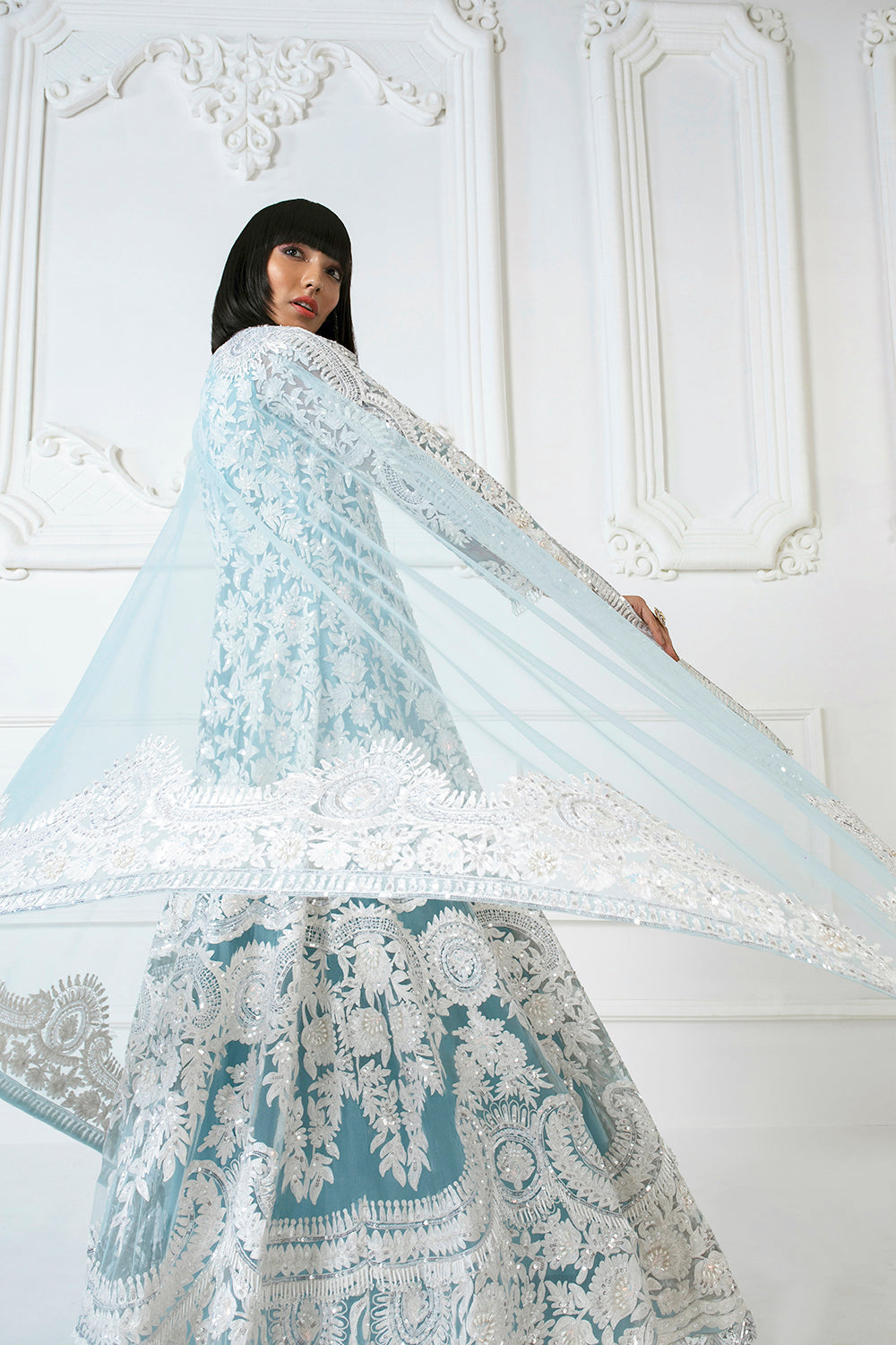 Cadet Blue Kashmiri Anarkali Set