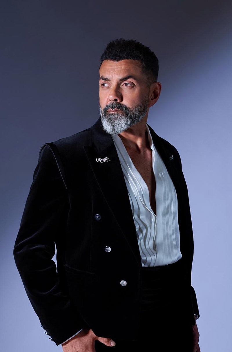 Bobby Deol in our Black Cropped Velvet Tuxedo Set