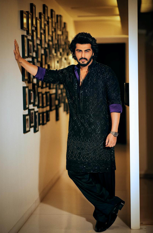Arjun Kapoor in our Black Mijwan Chikankari Kurta Set