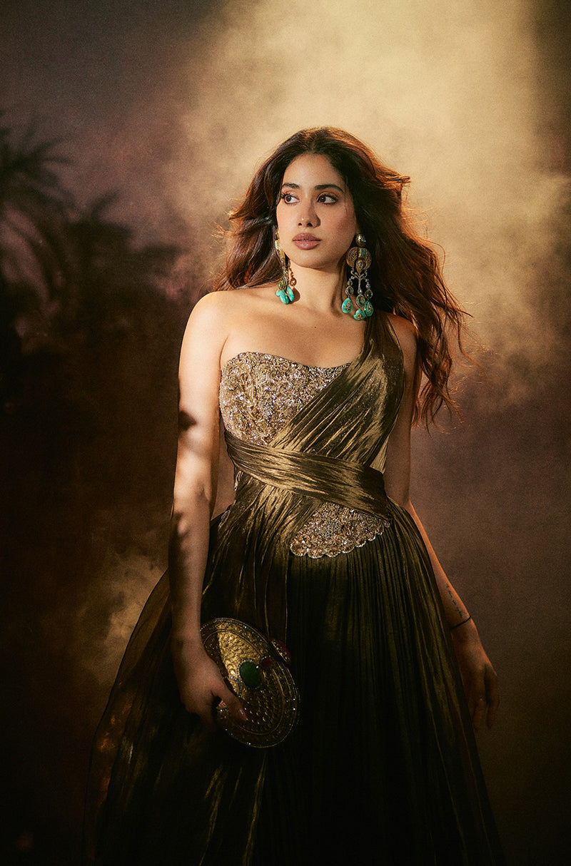 Janhvi Kapoor in our Gold Tissue Skirt Set