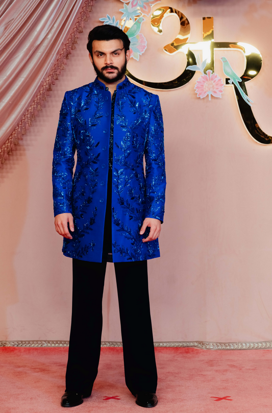 Veer Pahariya in our Electric Blue Embroidered Sherwani Set