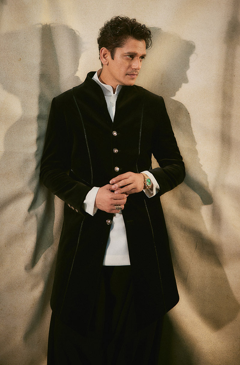 Vijay Varma in our Black Velvet Sherwani Set