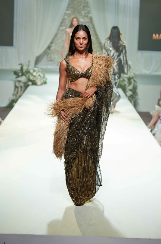 Black & Gold Slim Skirt Set