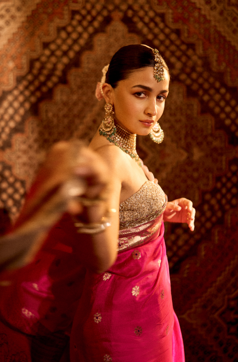 Alia Bhatt in our Pink Ashavali Saree Set
