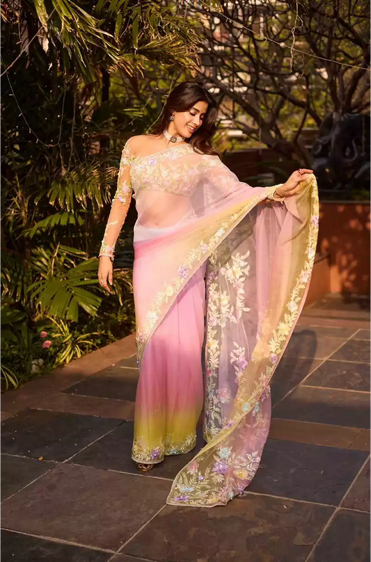 Janhvi Kapoor in our Blush Ombre Saree Set