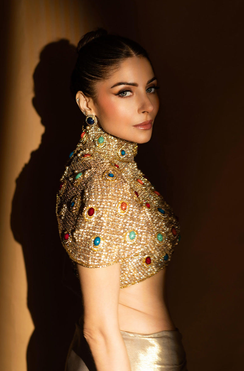 Kanika Kapoor in our Multicolour Stone Embroidered Stitched Saree