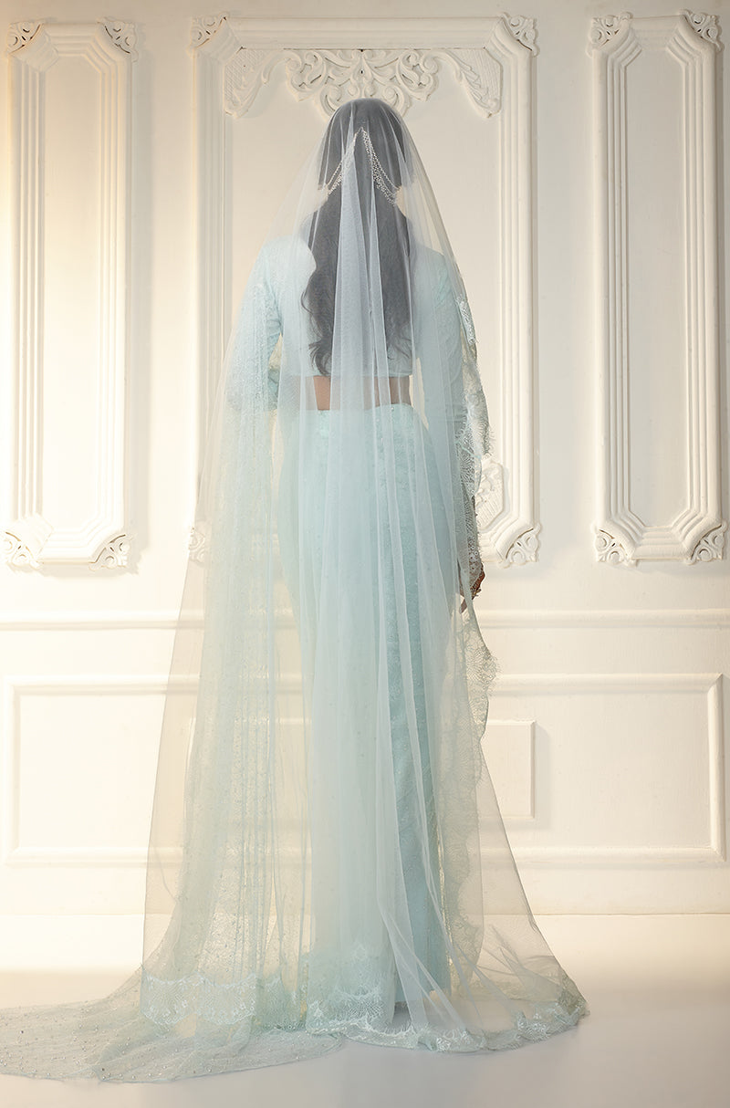 Powder Blue Lace Saree Set