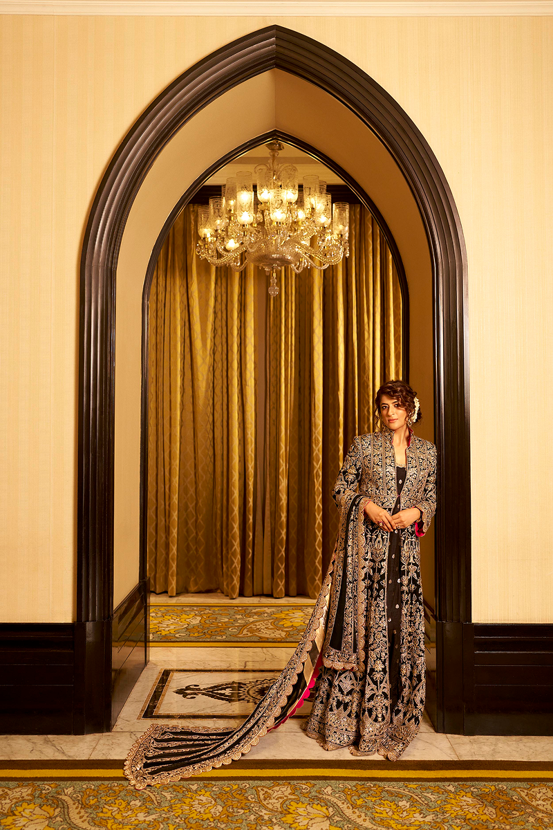 Tahira Kashyap in our Black Georgette Kalidaar Jacket Kurta Set
