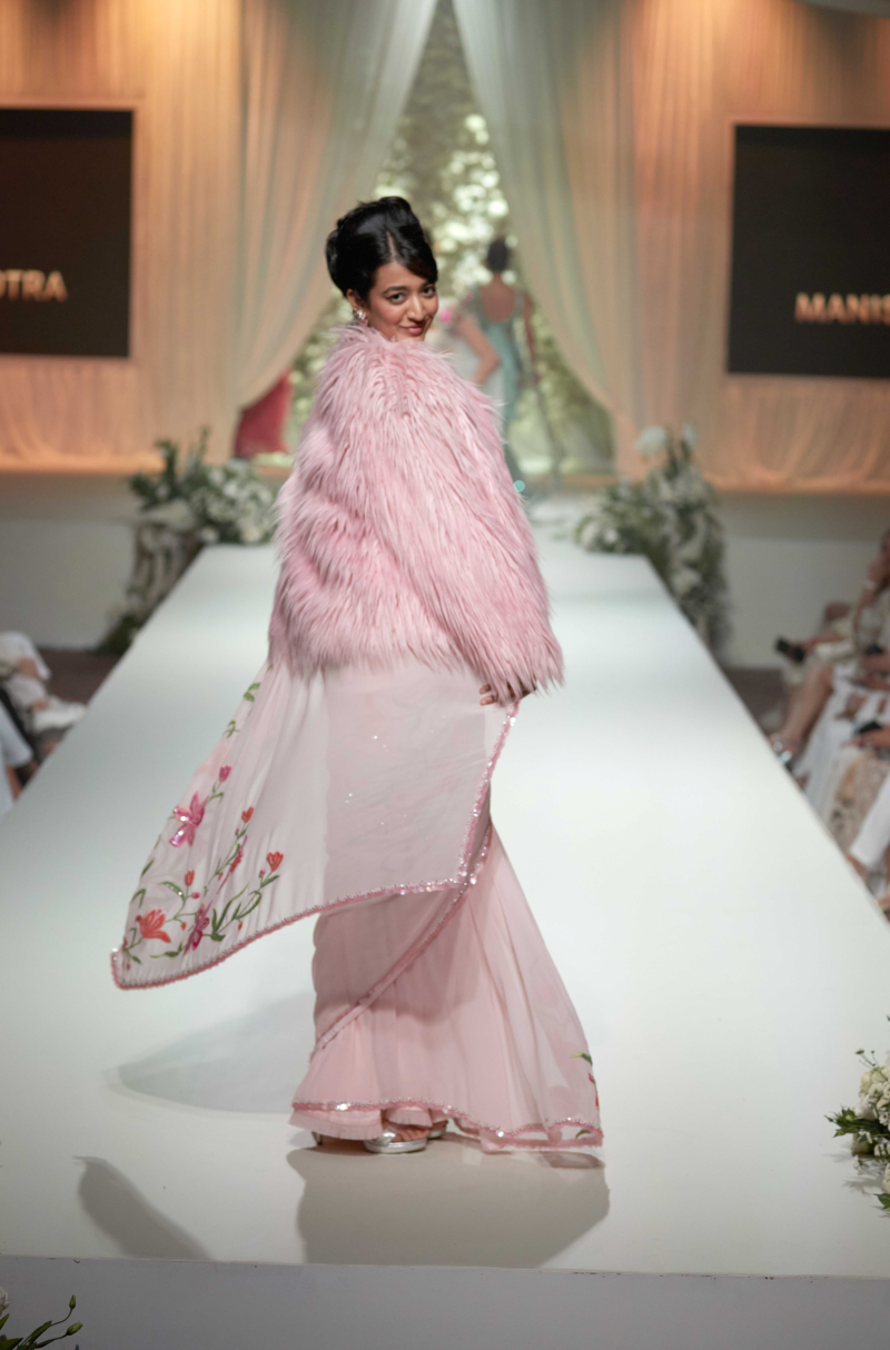 Baby Pink Multicolored Floral Saree Set