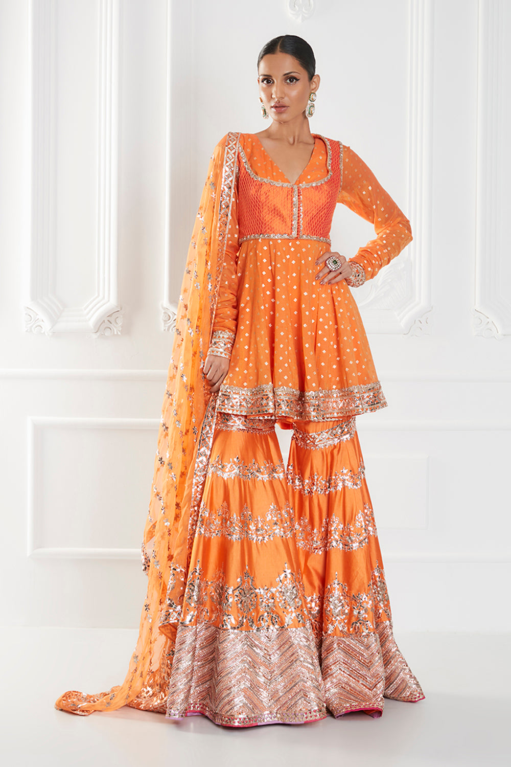 Tangerine Chanderi Silk Kurta Set