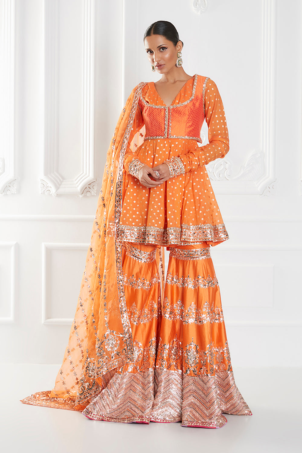 Tangerine Chanderi Silk Kurta Set