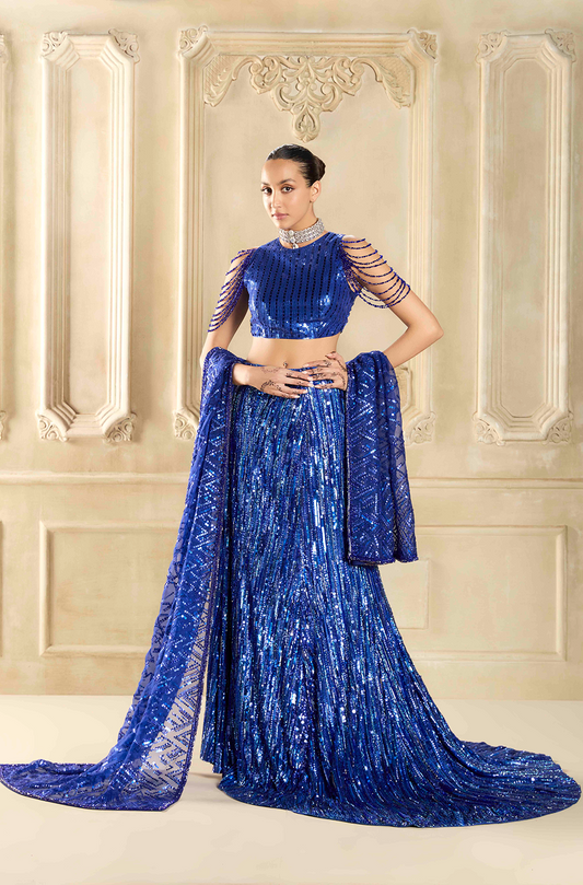 Blue Sequin Skirt Set