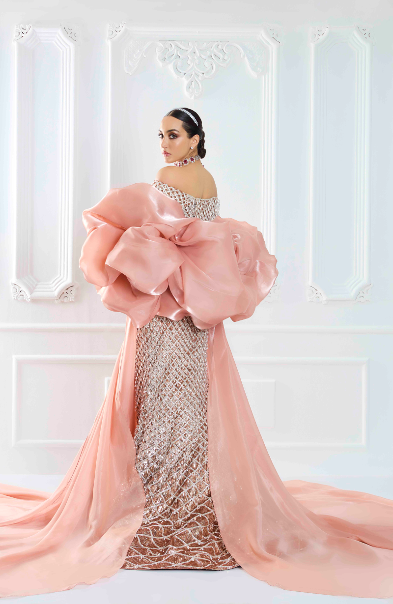 Champagne Net Fishtail Sequin Lehenga Set