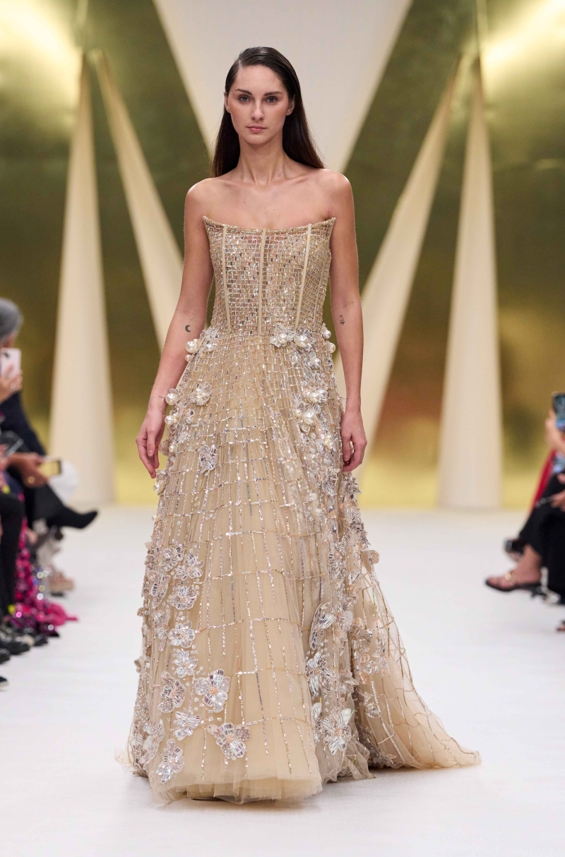 Oyster 3D Floral Tulle Corset Gown