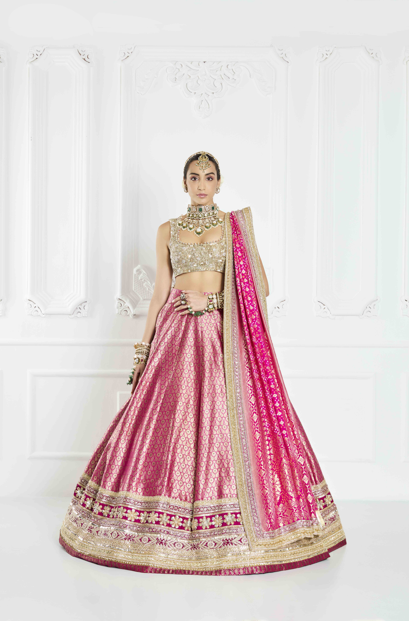 Deep Pink Brocade Lehenga Set