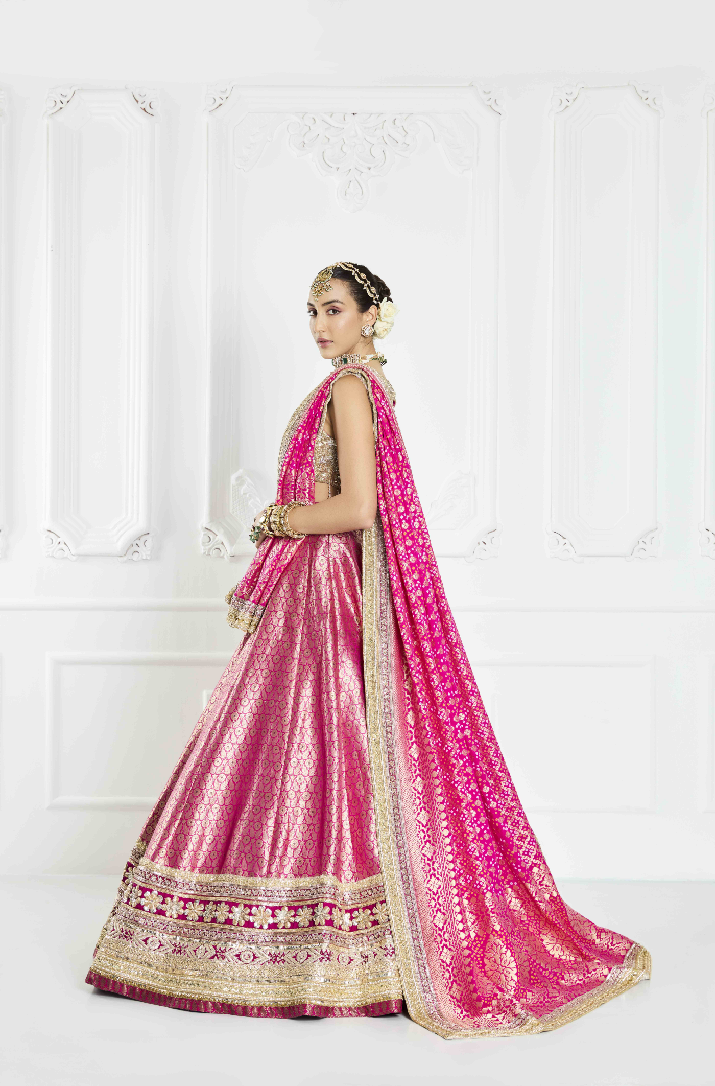 Deep Pink Brocade Lehenga Set