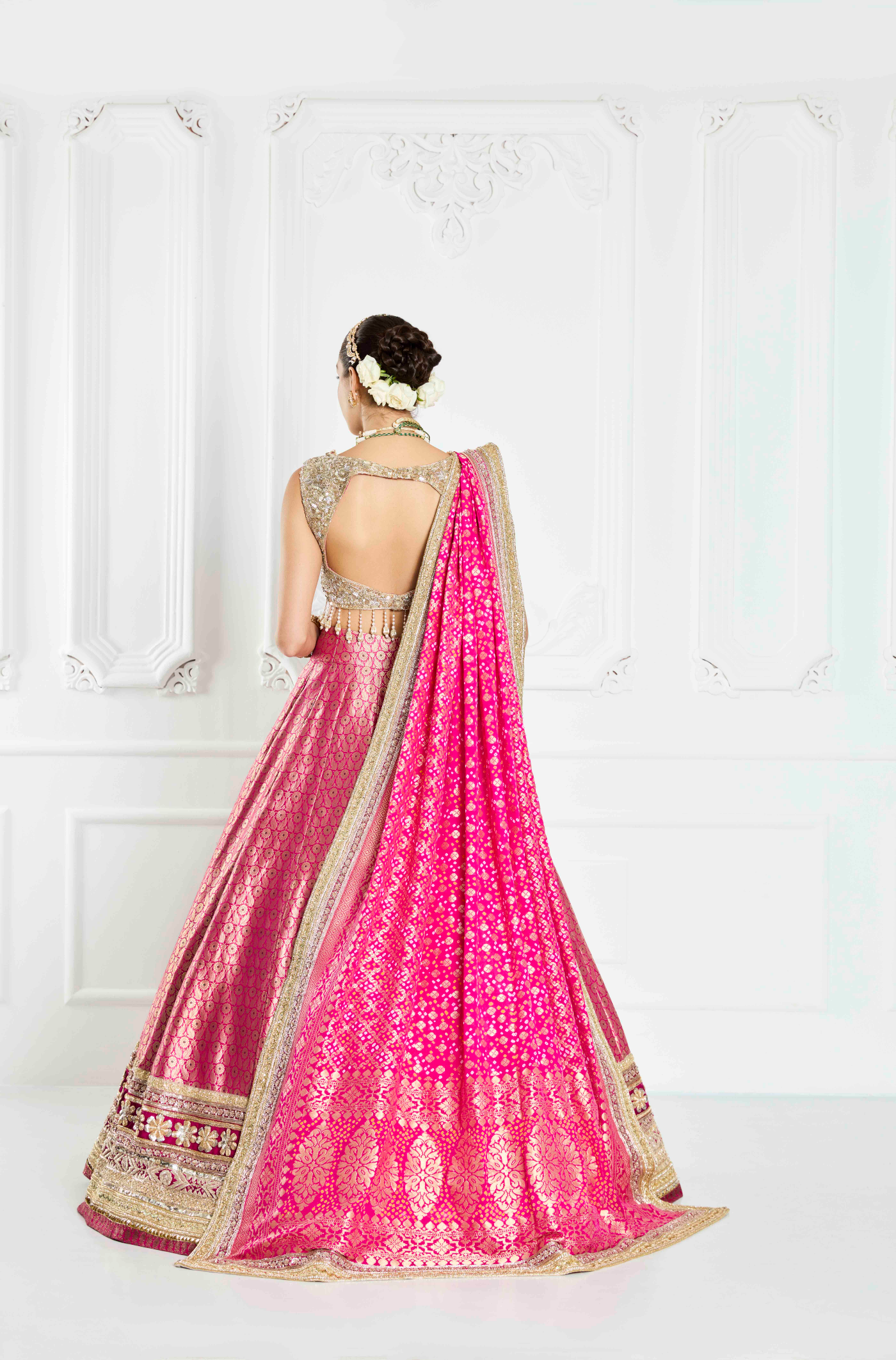 Deep Pink Brocade Lehenga Set