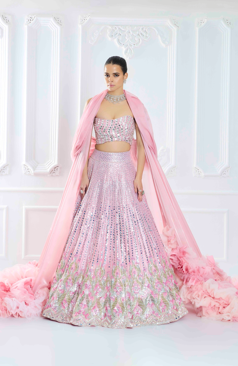 Pink Floral Sequin Lehenga Set