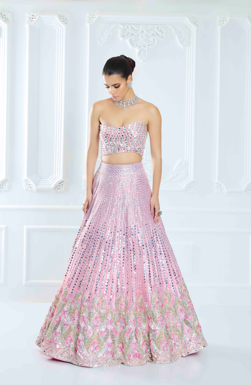 Pink Floral Sequin Lehenga Set