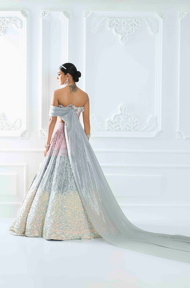 Rose Gold Tri-Colored Shaded Sequin Lehenga Set