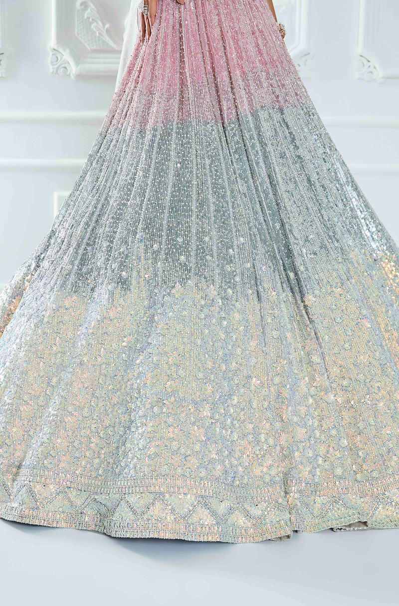 Rose Gold Tri-Colored Shaded Sequin Lehenga Set