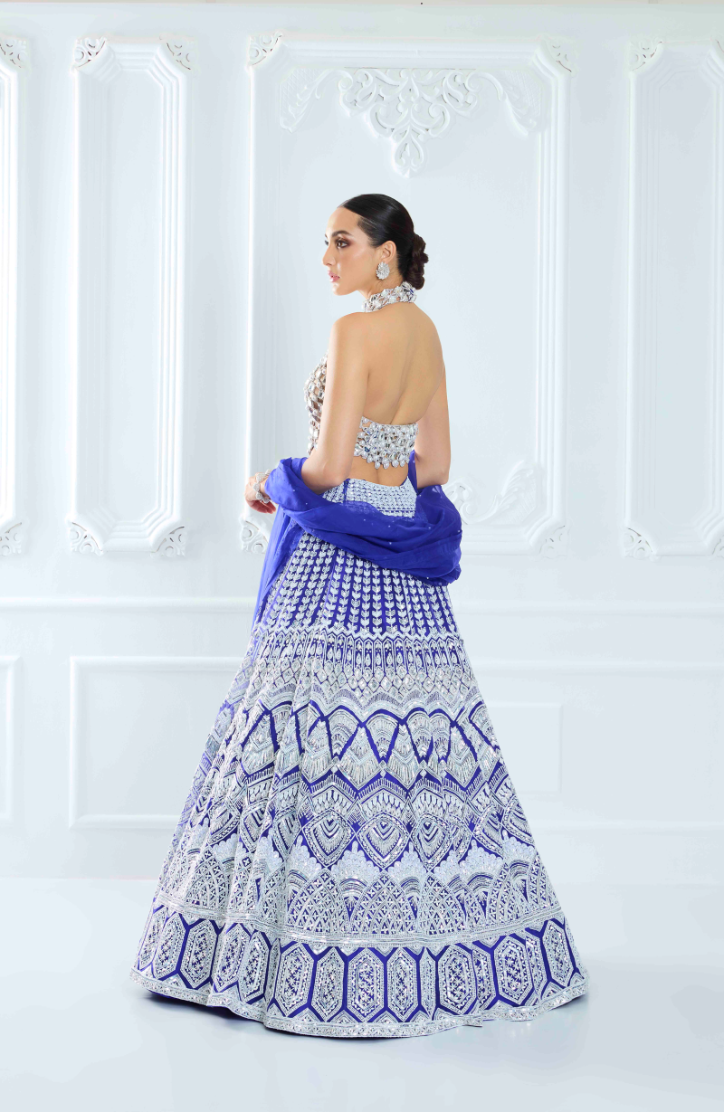 Electric Blue Organza Embroidered Lehenga Set