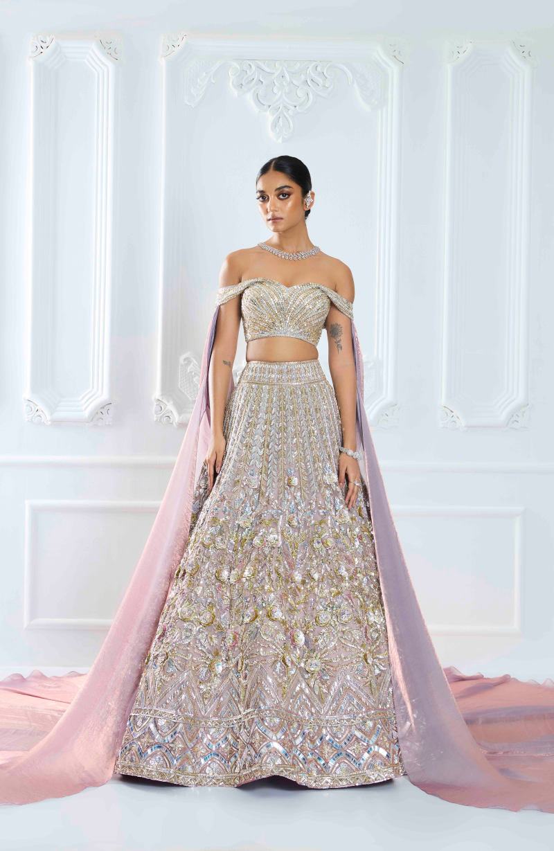Mauve Organza 3D Flower Sequin Lehenga Set