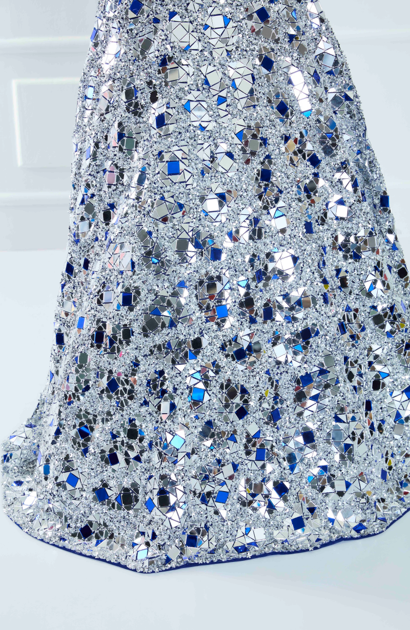 Electric Blue & Silver Acrylic Net Lehenga Set