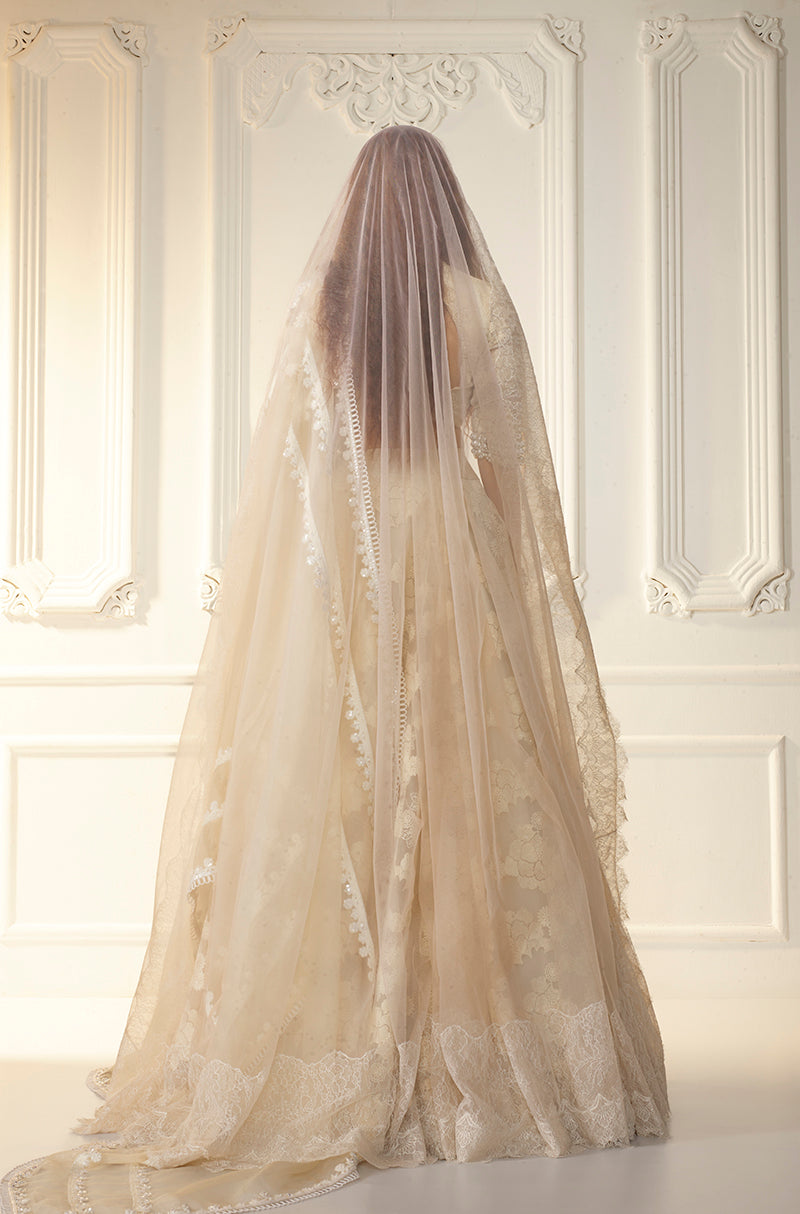 Ivory Floral Threadwork Organza Lehenga Set