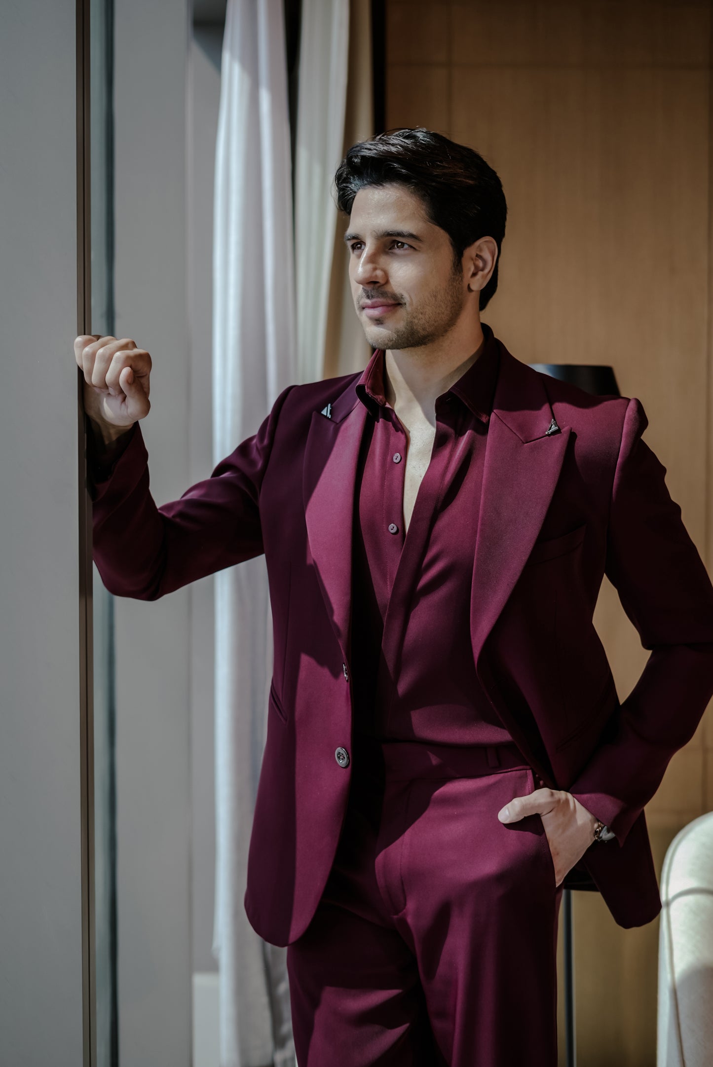 Sidharth Malhotra in our Marlowe Red Smart Cut Suit