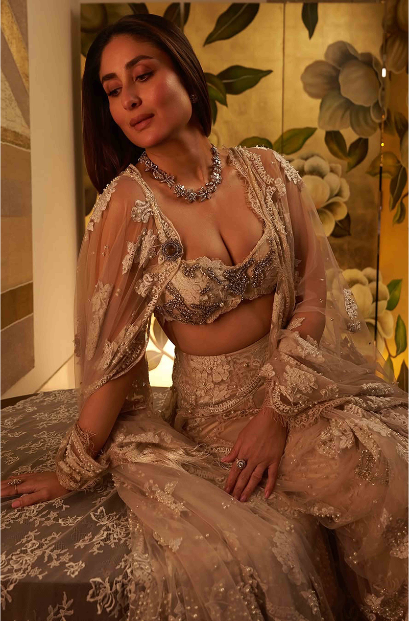 Kareena Kapoor Khan in our Nude Embroidered Draped Saree Set