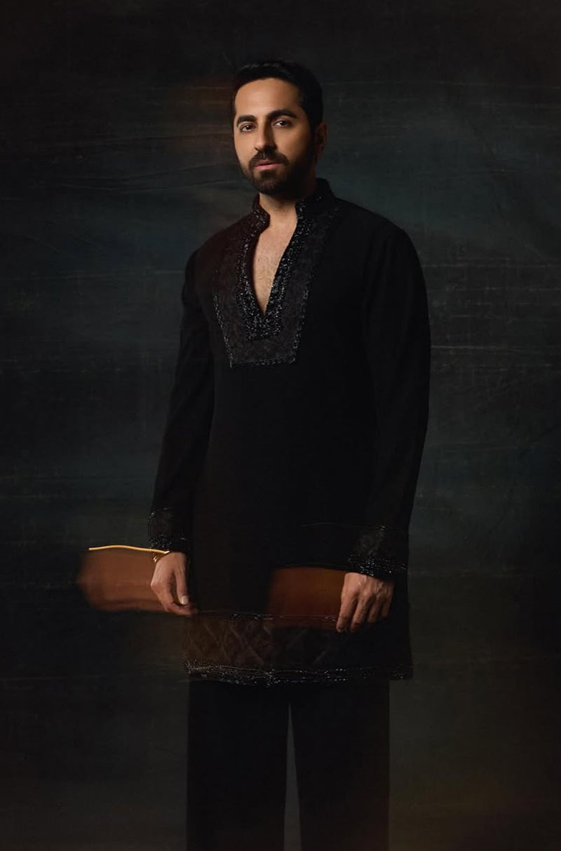 Ayushmann Khurrana in our Black Placket Embroidered Kurta Set