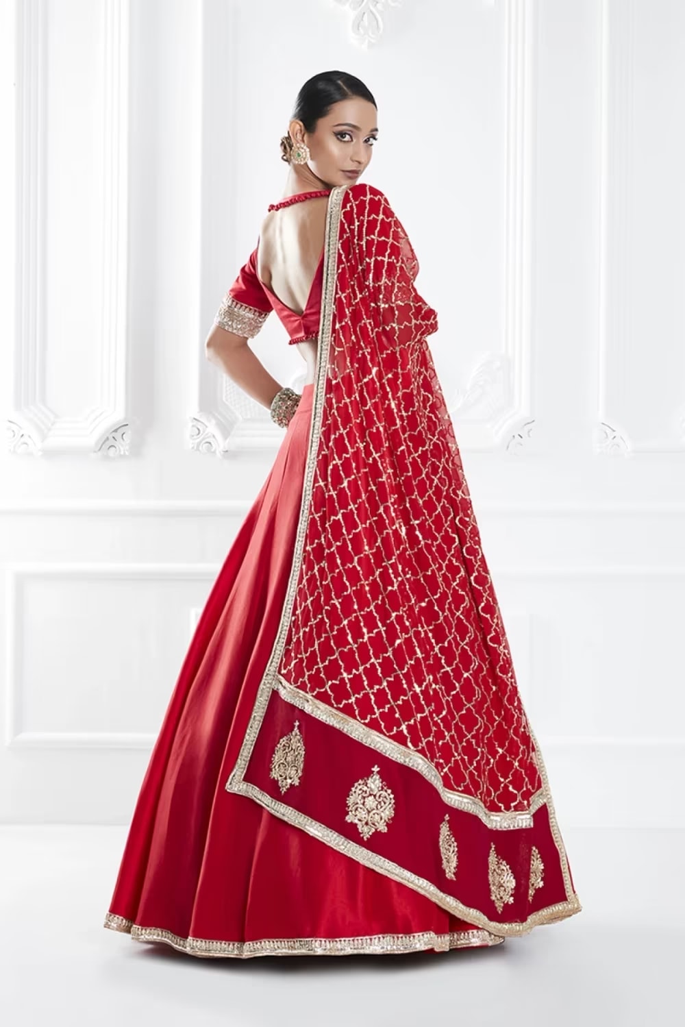 Red Embroidered Lehenga Set