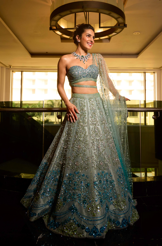 Priyanka Chopra in our Ice Aqua Lehenga Set