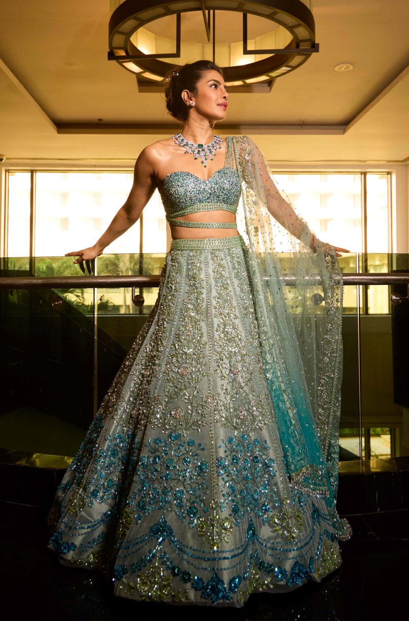 Priyanka Chopra in our Ice Aqua Lehenga Set