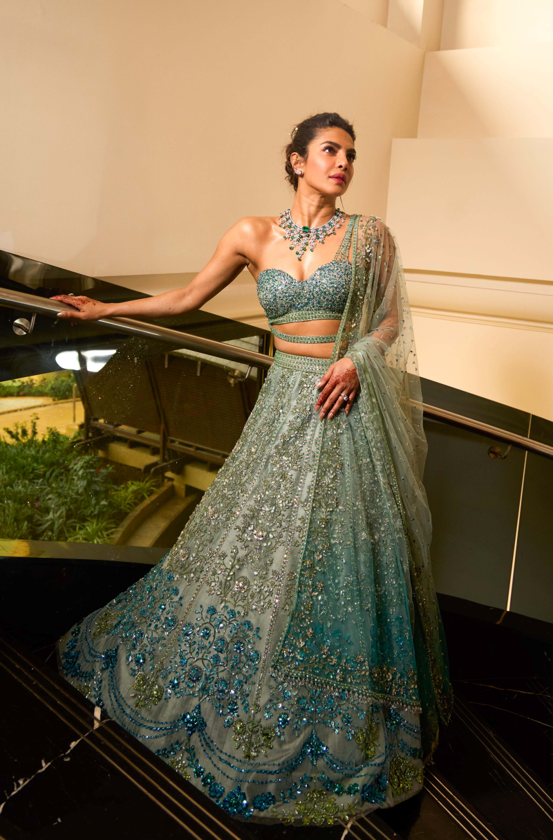 Priyanka Chopra in our Ice Aqua Lehenga Set