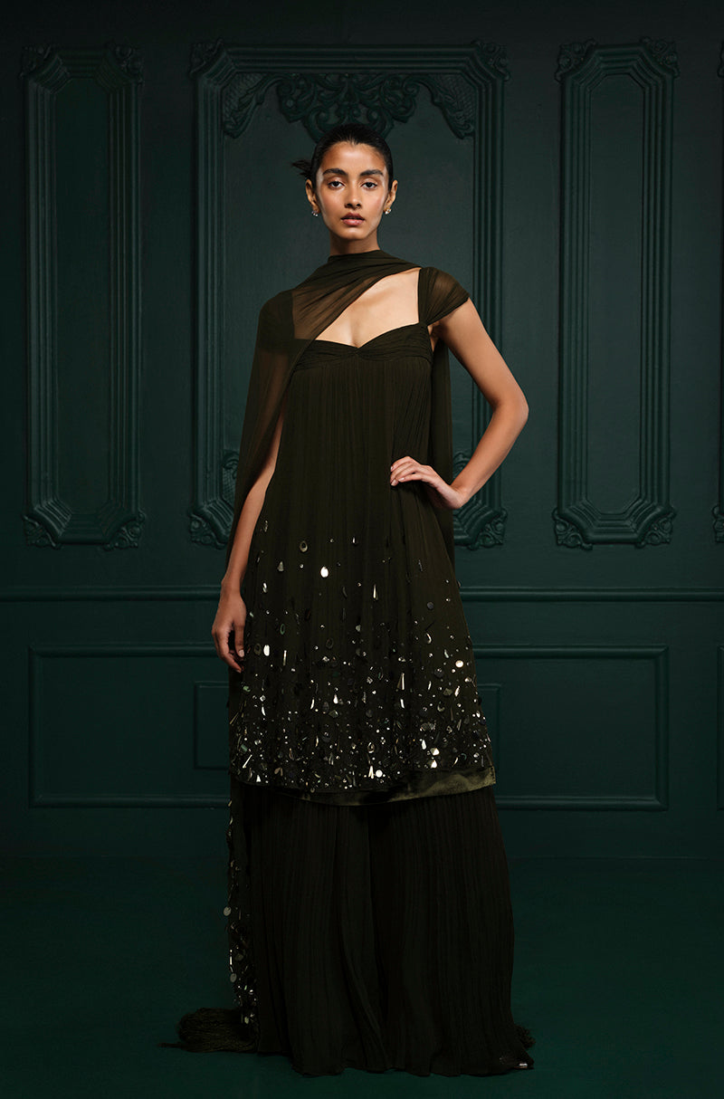 Olive Chiffon Sharara Set