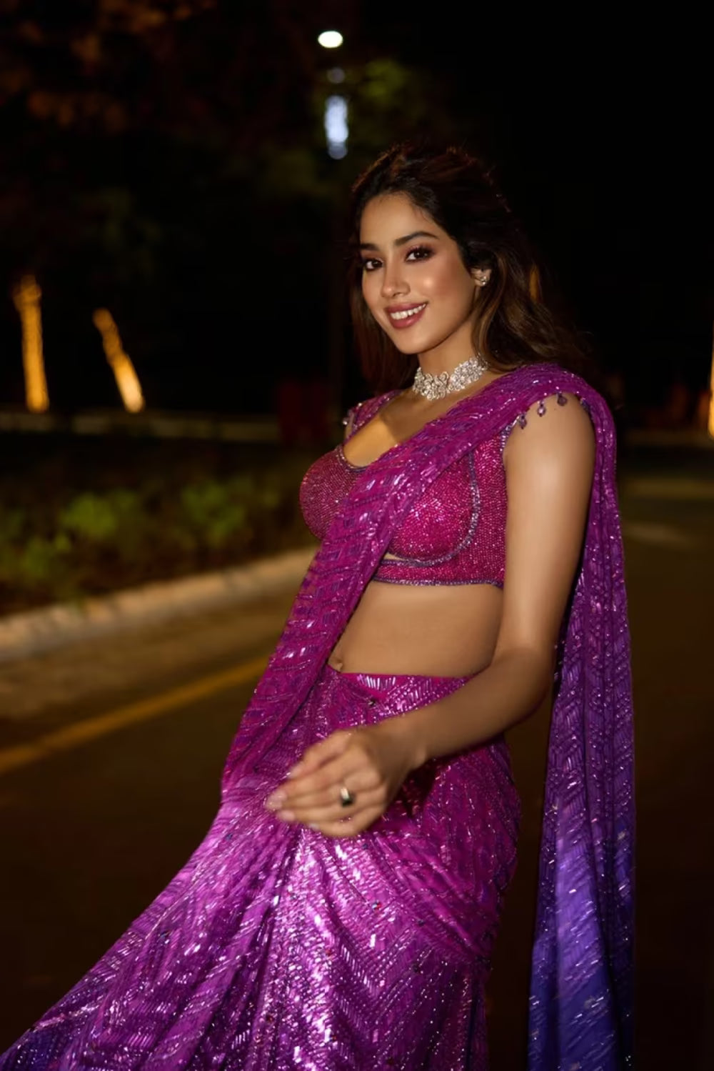 Janhvi Kapoor in our Purple Shaded Embellished Saree Set