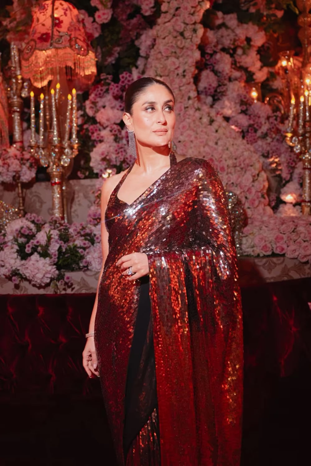 Kareena Kapoor in our Black and Gold Sequin Saree Set